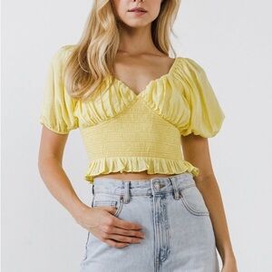 Endless Rose Yellow Smocked Ruffle Crop Top